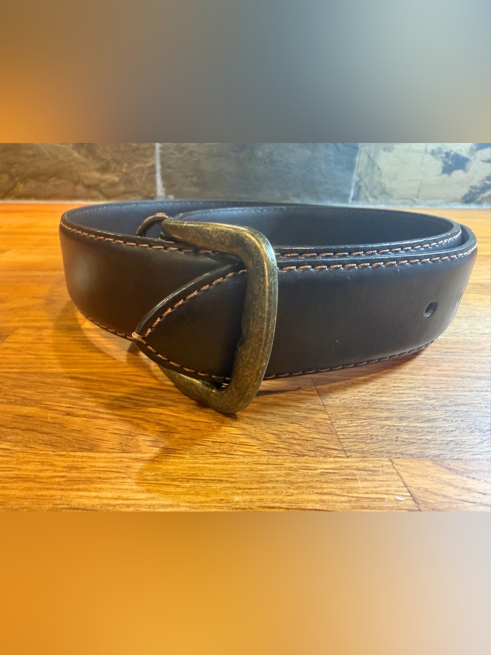 Men's Brown Leather Belt with Brass Buckle (024)